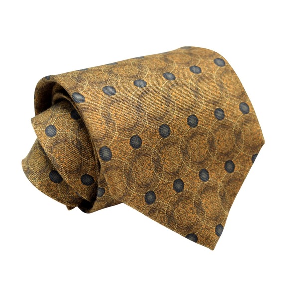 XMI Other - XMI Mens OS Gold Silk Wool Blend Necktie Vintage Polka Dot Geometric Italy Made